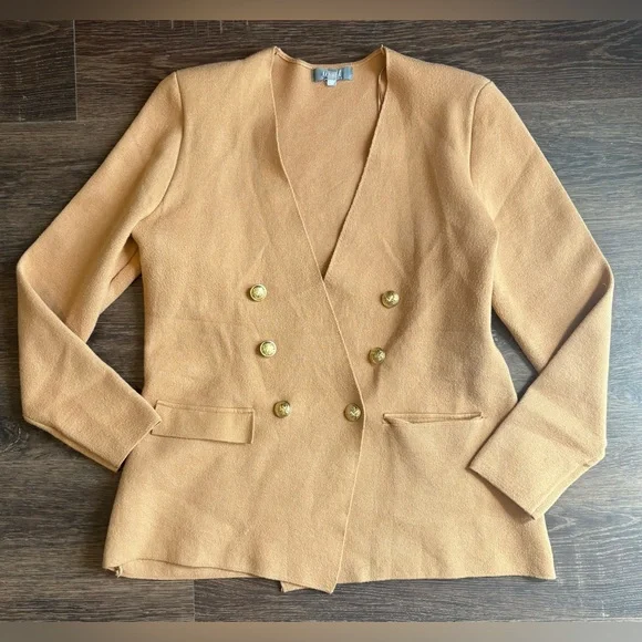 Chic Tan Double-Breasted Women's Sweater Blazer - Picture 3 of 5